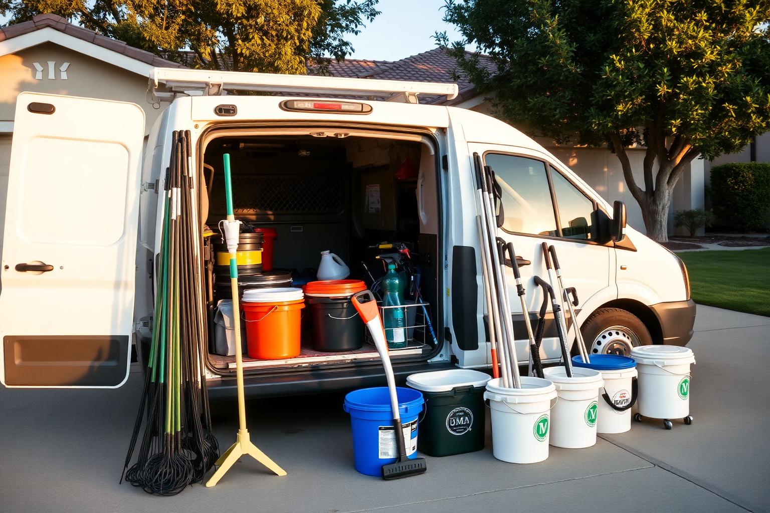 Pane In The Glass Team equipment loaded in the work van in Glendora, California